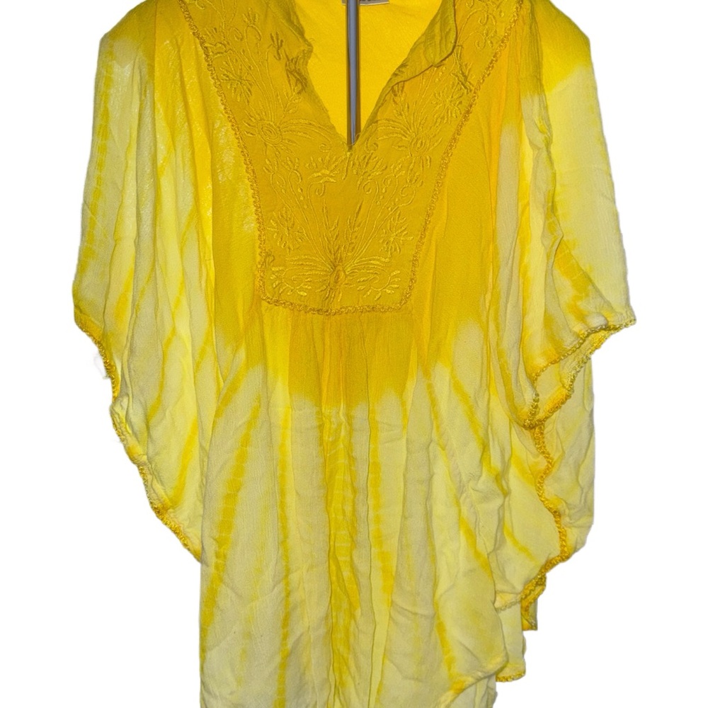L.S.I. Yellow Embroidered Batwing Top